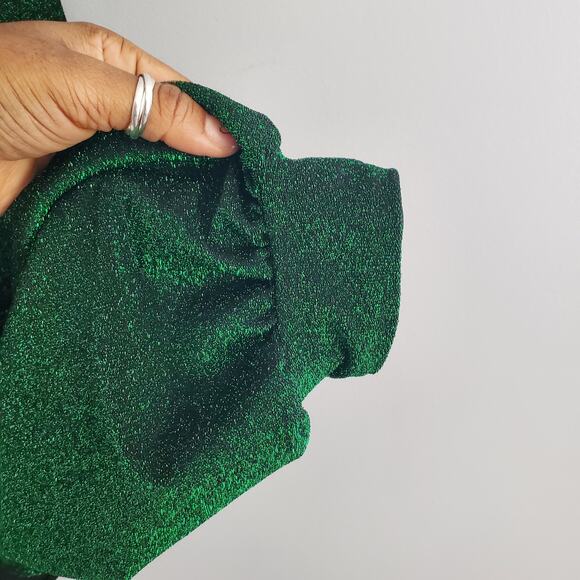 SHEIN Curve Bishop Sleeve Deep V Sparkle Bodysuit Green 2XL - Picture 5 of 8